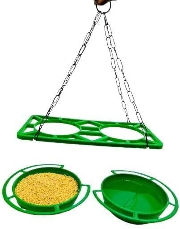 AMIJIVDAYA Dana Pani Bird Feeder & Water Dispenser, 400g/400ml Dual Capacity Tray Bird Feeder(Green)