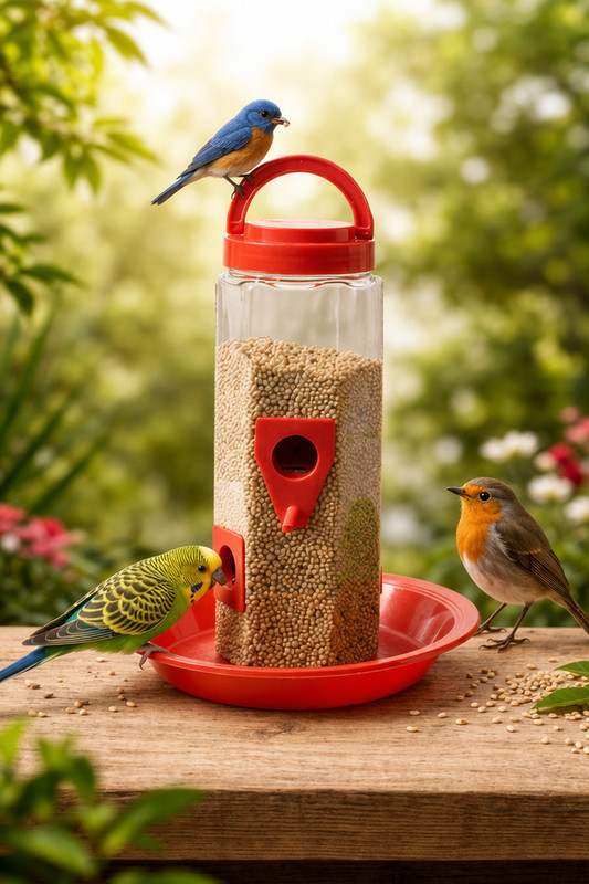 Vidushi Trade Bird Feeder, Hanging Bird Feeder, Bird Food Feeder, Seed Container. Platform Bird Feeder(Red)