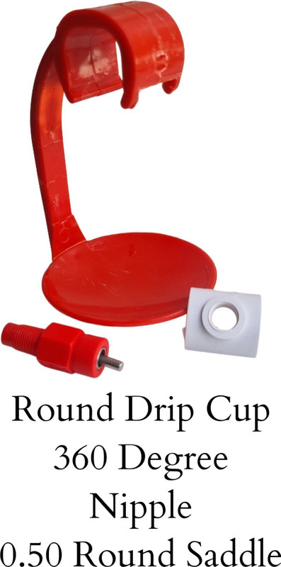 GKI POULTRY 5pcs Dual Drip Cup+360 Nipple +0.5Saddle Common Bird Feeder(Red, Black)