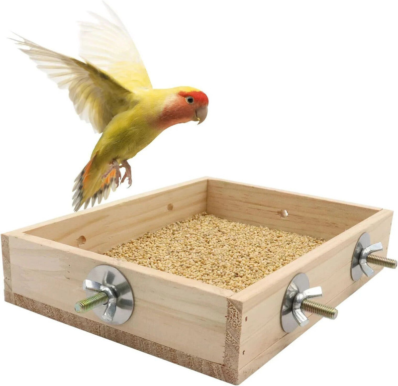 BIRDSHALA Cage Wooden Bird Feeder for Pet Birds and Small Animals Caged Bird Feeder(Brown)