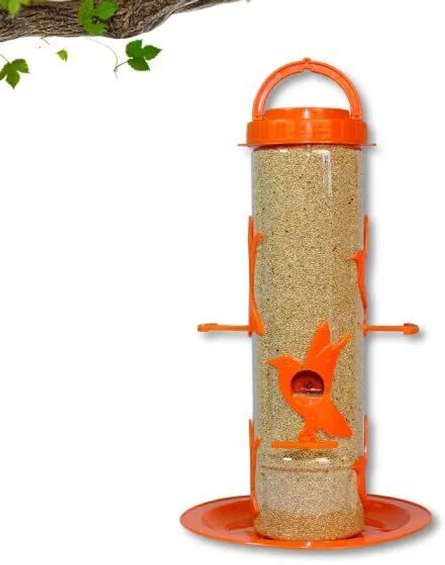 AMIJIVDAYA Large Hanging Bird Feeder | 6 Feeding Ports | 1 KG Capacity | Plastic Tube Bird Feeder(Orange)