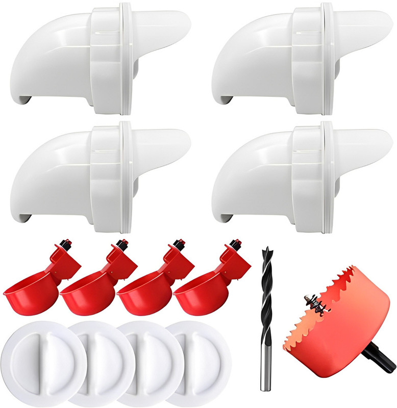 SERPLEX Chicken Feeder and Waterer Kit with Auto Cups for Poultry DIY System Durable Hopper Bird Feeder(Red)