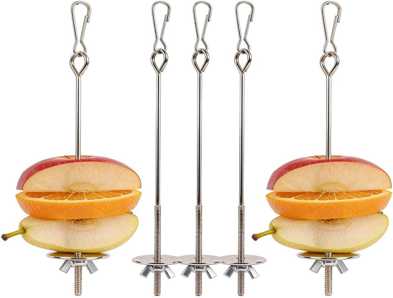 Sparrow Daughter Bird Food Holder 5 Pcs Stainless Steel Skewer Feeder Lock Hook Small Fruit & Nut Bird Feeder(Steel)
