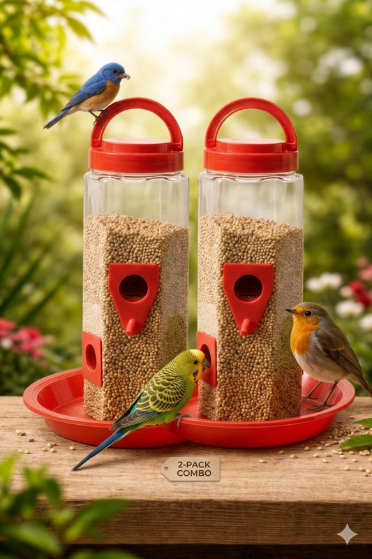 Vidushi Trade bird dana pani set bird feeder with tray plastic bird feeder for garden pack-2 Platform Bird Feeder(Red)
