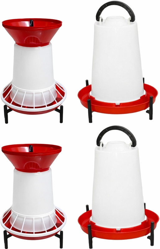 Royal Sri Chick drinker 4 ltr 2 nos and Feeder 2.5kg set 2 nos (total 4 sets) Tube Bird Feeder(White, Red)