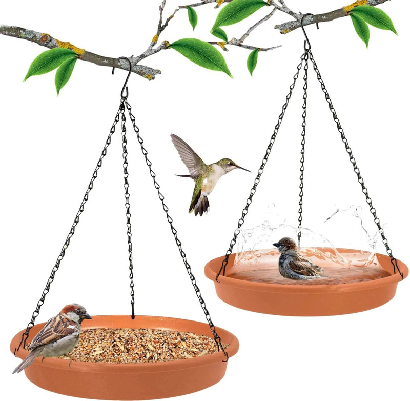 BIRDSHALA Hanging BirdFeeder Pack of 2 for Water Seed & Bath Trey | Balcony,Trees,Garden Window Bird Feeder Bird Feeder(Brown)