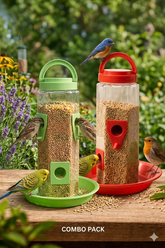 Vidushi Trade Multicolor Bird Feeder, outdoor Hanging Bird Feeder Pack-2 Green Red Platform Bird Feeder(Multicolor)