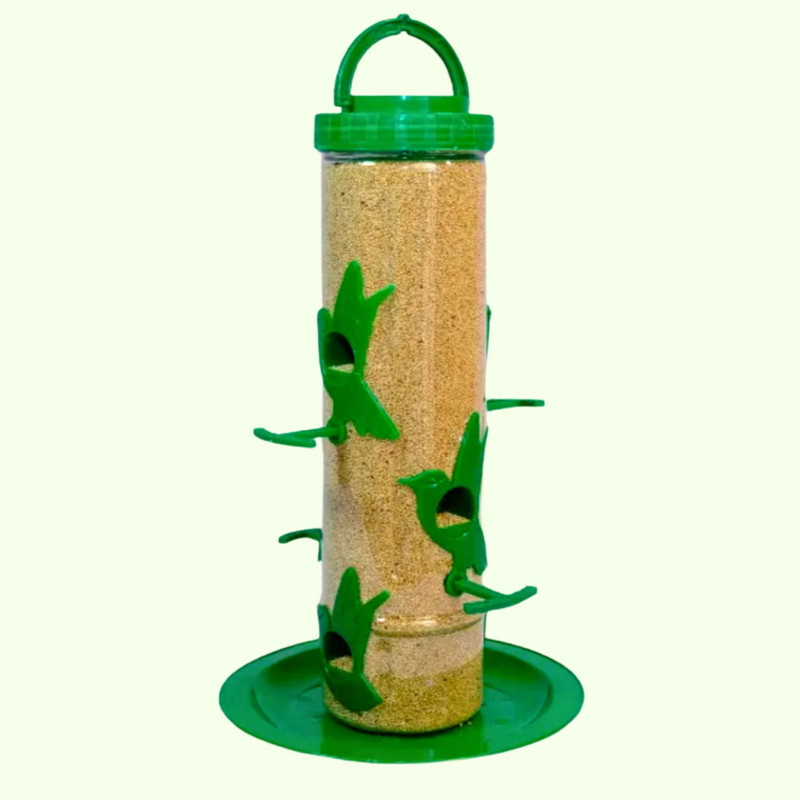 GKWings Outdoor Seed Feeder Tube | Clear Body with 6 Feeding Ports Window Bird Feeder(Green)