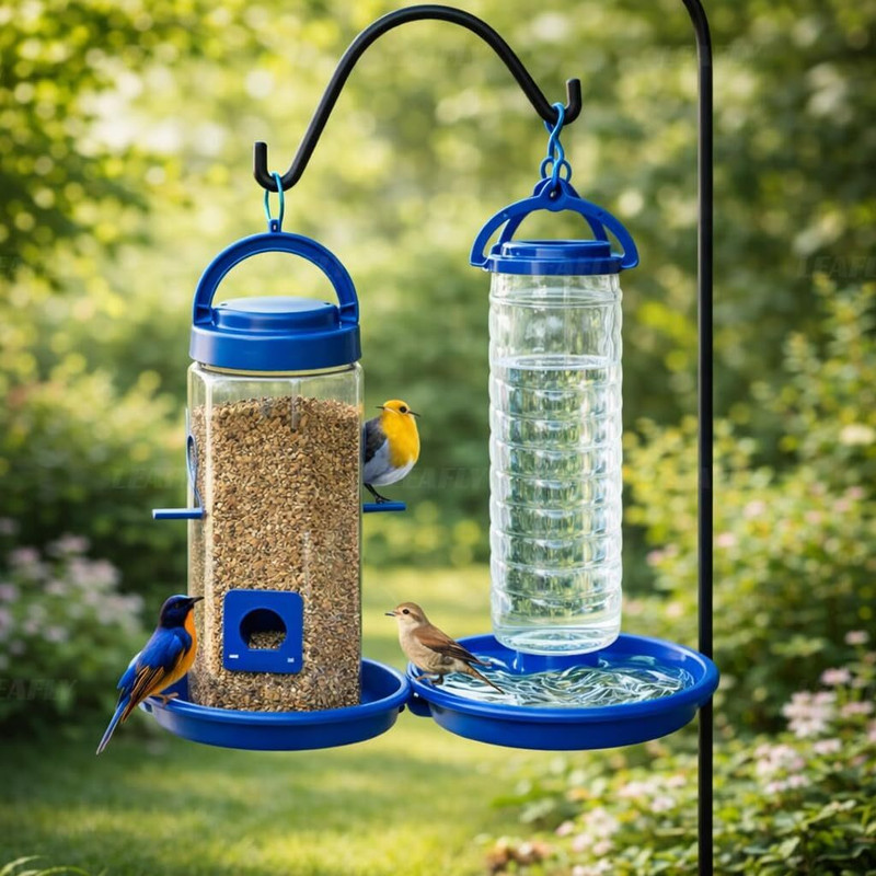 Leafly Hanging Bird Water & Food Feeder Combo for Balcony Window Tarace Garden Outdoor Common Bird Feeder(Multicolor)