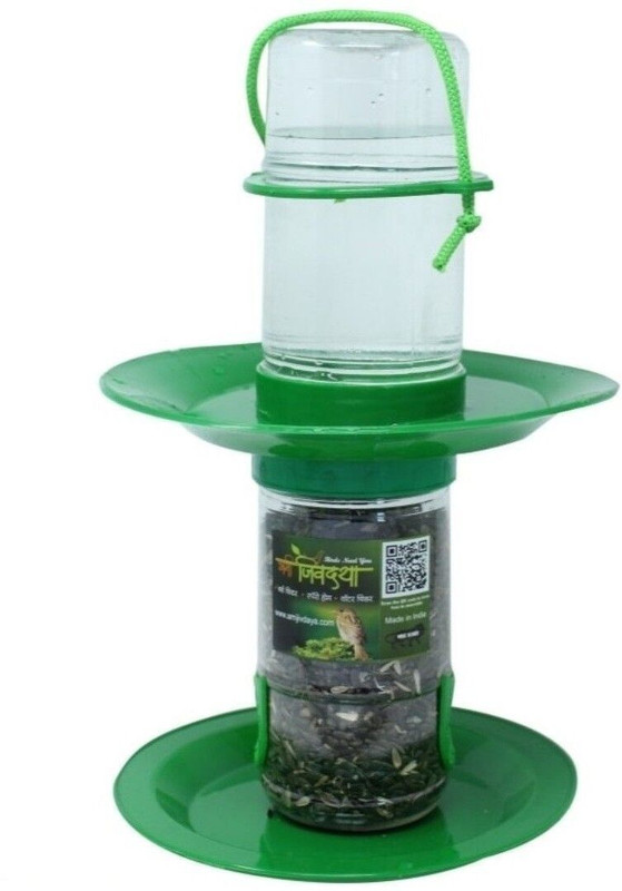 AMIJIVDAYA Small 2 in 1 Bird Food and Water Feeder Double Decker Pack of 1 Window Bird Feeder Bird Feeder(Clear, Green)