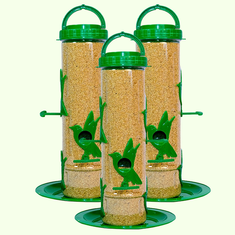 GKWings Large Tube Feeder Pack of 3 | Outdoor Weather-Ready Balcony Hanging Unit Window Bird Feeder(Green)