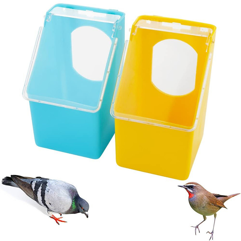 G P S 2 Pcs Pigeon Plastic Feeder, Dove Bird Water & Food Feeding Hanging Box Caged Bird Feeder(Green, Blue, Yellow)