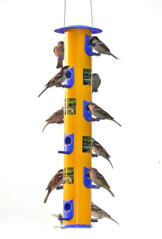 AMIJIVDAYA Multi-Port Hanging Seed Feeder | Durable Plastic Outdoor Bird Feeder | Tube Bird Feeder(Yellow)