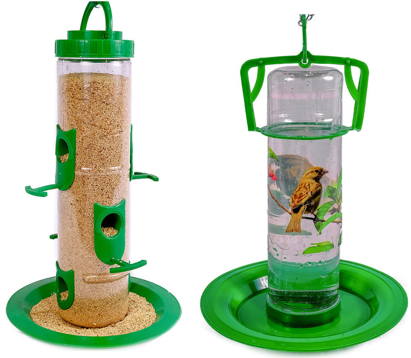 PAKSHI DAYA Automatic Bird Food and Water Feeder Combo Hanging, Balcony with Tray Window Bird Feeder(Green)