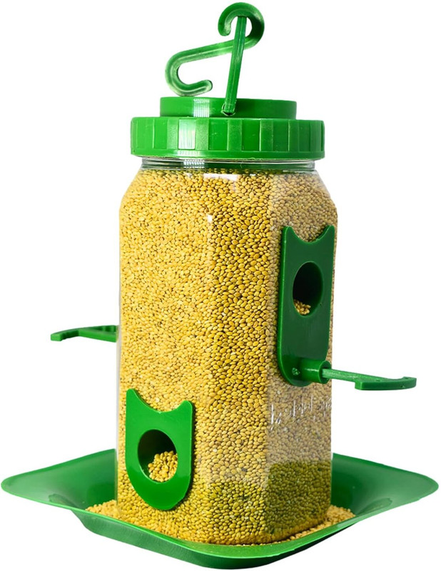 AMIJIVDAYA Hexagon Bird Feeder Plastic | 4 Ports | 900 g Capacity | Pack of 1 Window Bird Feeder(Yellow)