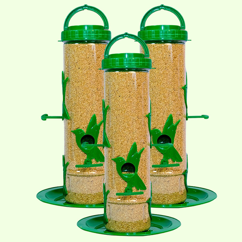 GKWings Pack of 3 Tube Feeder | Weatherproof Outdoor Balcony Mounted Unit Tube Bird Feeder(Green)
