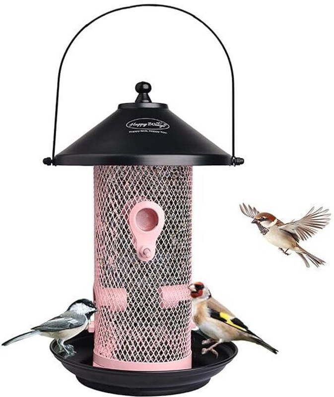 Happy Wings Metal Mesh Tube Bird Feeder for Wild Birds | Tube Bird Feeder(Pink)
