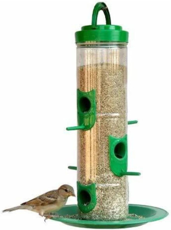 MAHADEV Large Bird Feeder 6 Feed Nozzles 30cm Height 900 gm Bird Food Capacity Ground Bird Feeder(Green)
