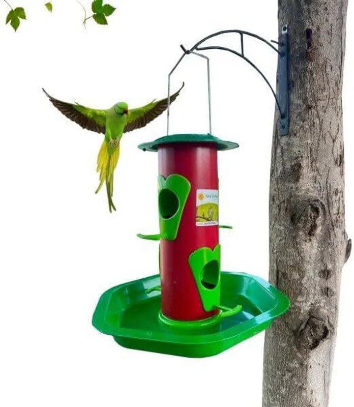 AMIJIVDAYA Small Metal Parrot Feeder | Durable Hanging Feeder | Tube Bird Feeder(Red)