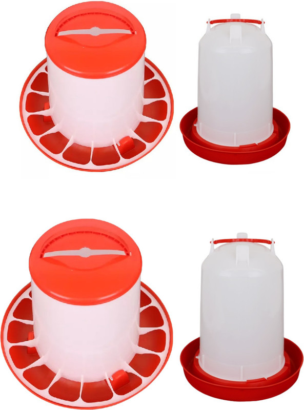TM&W poultry chicken duck quail chicks 1.5kg Feeder-1pcs&1.5Ltr Drinker-1pcs=2pcs, Common Bird Feeder(Red, White)