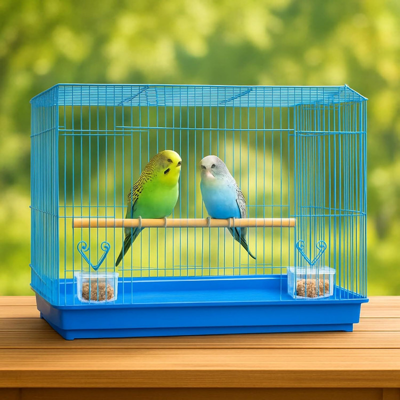 FinyPetz 18 inch Small Bird Cage Blue 1.5 Ft with Food Cup Water Cup & Perch Bird House(Free Standing)