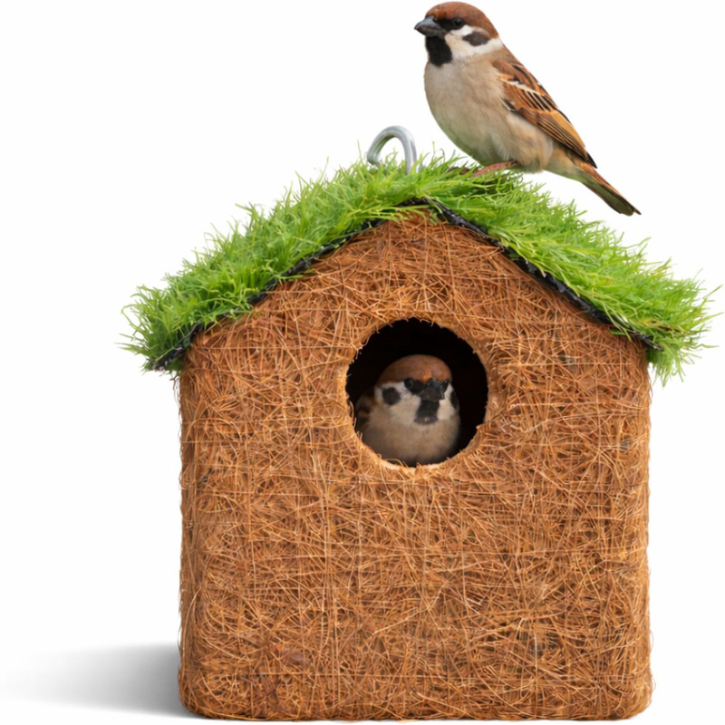 Skybeings Natural Coir Nesting Box for Sparrows, Finches & Small Birds for Garden Bird House(Hanging)