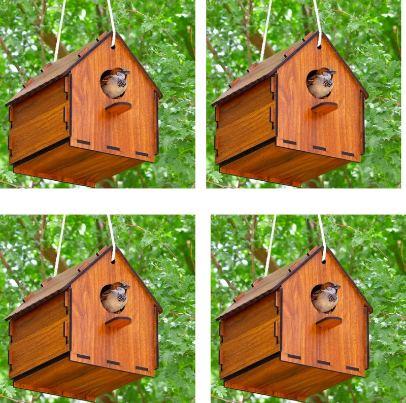 Sohibe Bird House for Sparrow (Pack of 4) Bird House(Hanging, Tree Mounting, Wall Mounting, Free Standing)
