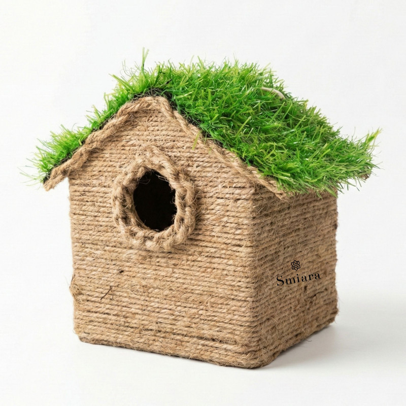 Smiara The Twin Retreat - Premium Handcrafted Wooden Bird House with Natural Grass Roof Bird House(Hanging, Tree Mounting, Wall Mounting, Free Standing)