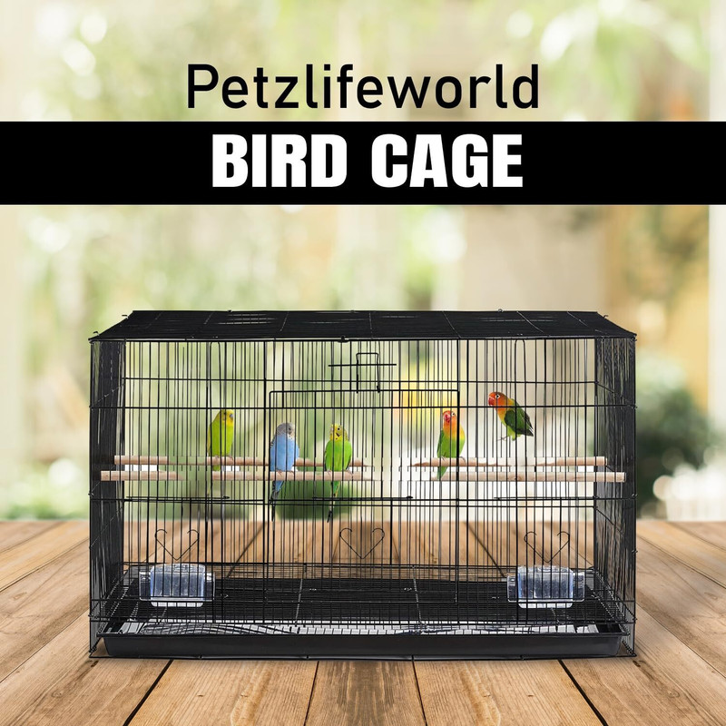 VAYINATO 2 Feet Black Powder Coated Birds Cage With 2 Swing Toy For All Small Birds Bird House(Free Standing)
