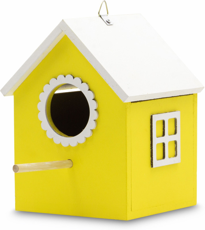 BIRDSHALA Bird House Safe and Attractive, Yellow with White Trim,Ventilated with Perch Bird House(Tree Mounting)