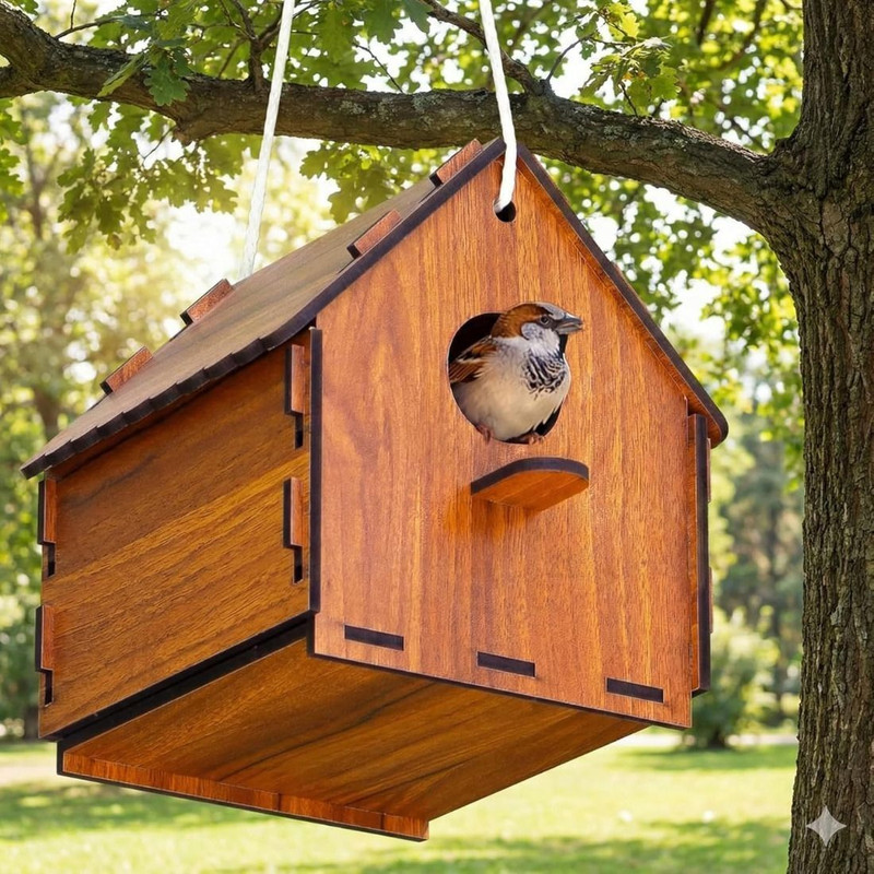 zaib DIY Bird House MDF Wooden Nest Box for Sparrow Finches Hanging Bird House(Free Standing, Hanging, Tree Mounting, Wall Mounting)