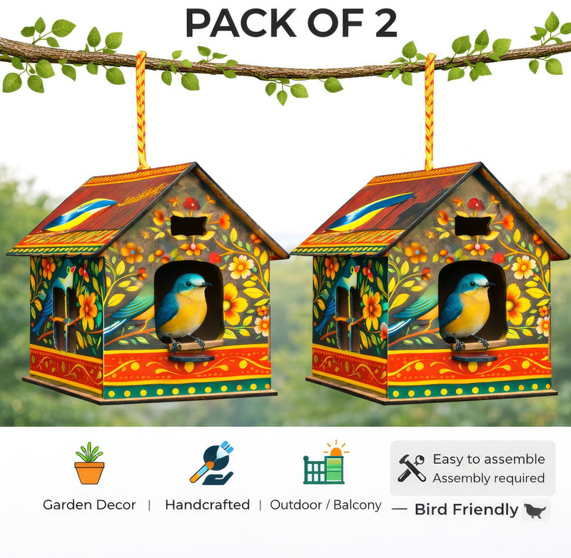 KARNI CRAFT Hand Painted Wooden Bird House Pack of 2 for Garden & Balcony Bird House(Hanging)