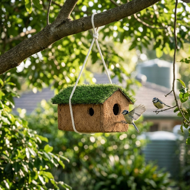Skybeings Handcrafted Coir Fiber with Grass Roof for Garden Decoration Bird House(Hanging)