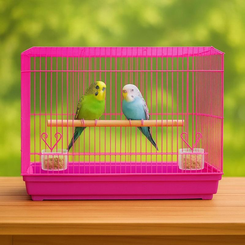 FinyPetz 18" Pink Bird Cage for Budgie, Lovebird & Parrot | Tray, Cups & Perch Bird House(Free Standing)