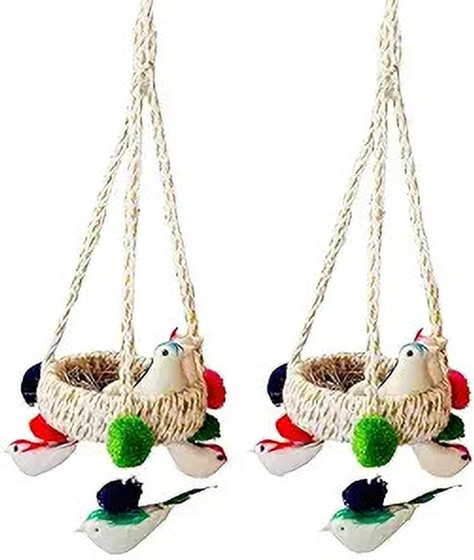 Sai Artificial Jute Bird Nest Hanging Set Two Decorative Home Garden Bird House(Hanging)