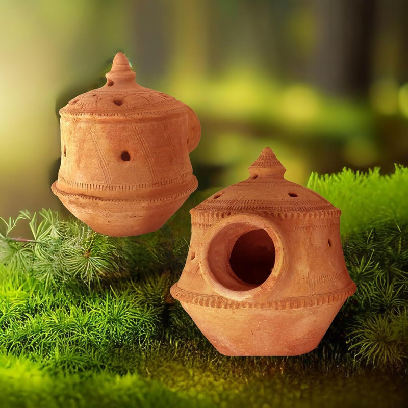QWGPT Mitti Clay Natural Nest House Garden Birds, Brown for Sparrow Bird House(Hanging)