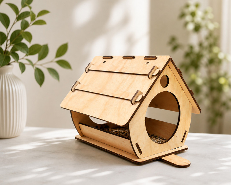 Flyvill Wooden Bird House Kit Small Size Durable Pre-Cut Bird Feeder for Outdoor Use Bird House(Hanging, Tree Mounting)