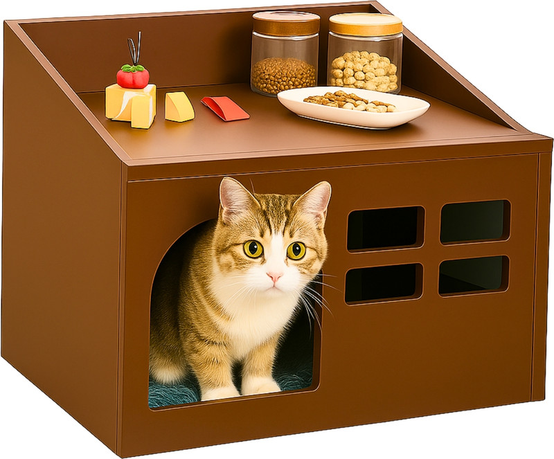 AR SABRI SHOPEE ARIF RAO Wooden Cat House | Indoor & Outdoor Pet Cat Bed Home | For Cats & Kittens | Bird House(Free Standing)