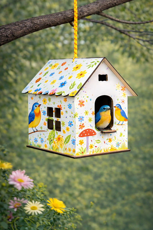 KARNI CRAFT Wooden Hanging Bird House Bird Nest for Balcony Garden Outdoor Bird House(Free Standing)