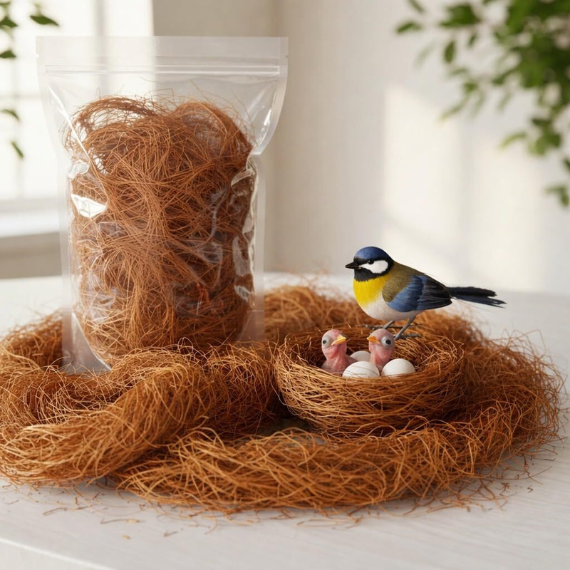 cocoluxe Natural Coco Fiber Nesting Material for Birds and Small Animals, Bird House(Free Standing)