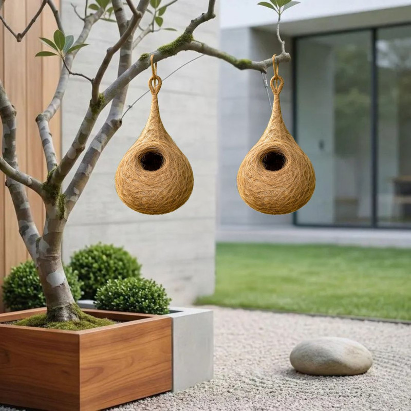 Hallofeed Bird Nest Bird House (Hanging) Window Bird Feeder(Brown)
