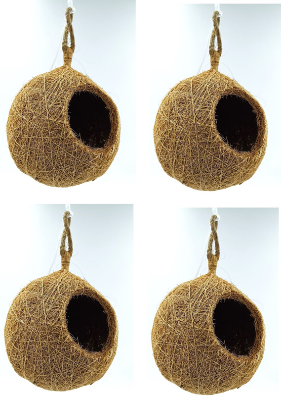 Omiyage 4 Pack Round Jute Bird Nests - Eco-Friendly Sparrow Homes (Hanging) Bird House(Hanging)
