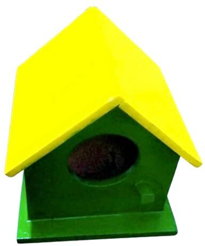 craft park Bird Feeder Yellow & Green Wooden for Balcony Hanging and Home Gardening Bird House(Tree Mounting, Wall Mounting, Free Standing)