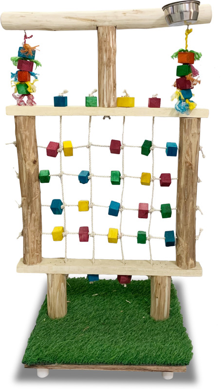 CONGO NATURAL PARROT TREAT 3.2 FT/ 97cm Color Net Stand Training Exercise Made with Natural Wood Bird Play Stand