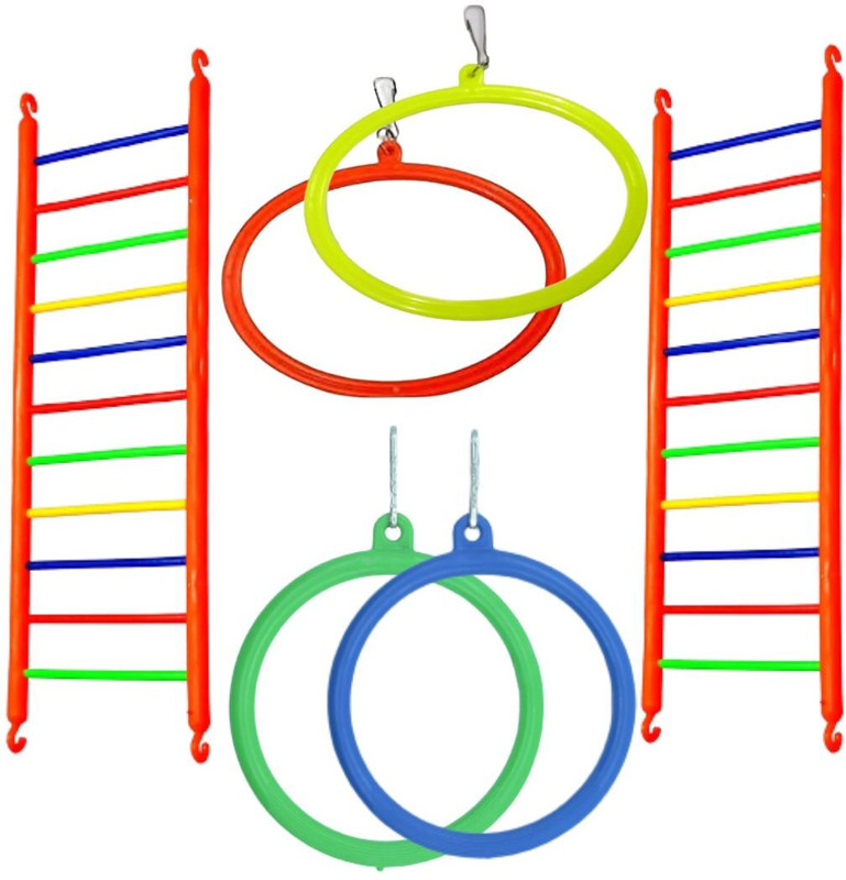 Shanvi Multicolor Birds Cage accessories Ladder 1, Round 1, Oval Ring 1 Toys for Pets Bird Play Stand