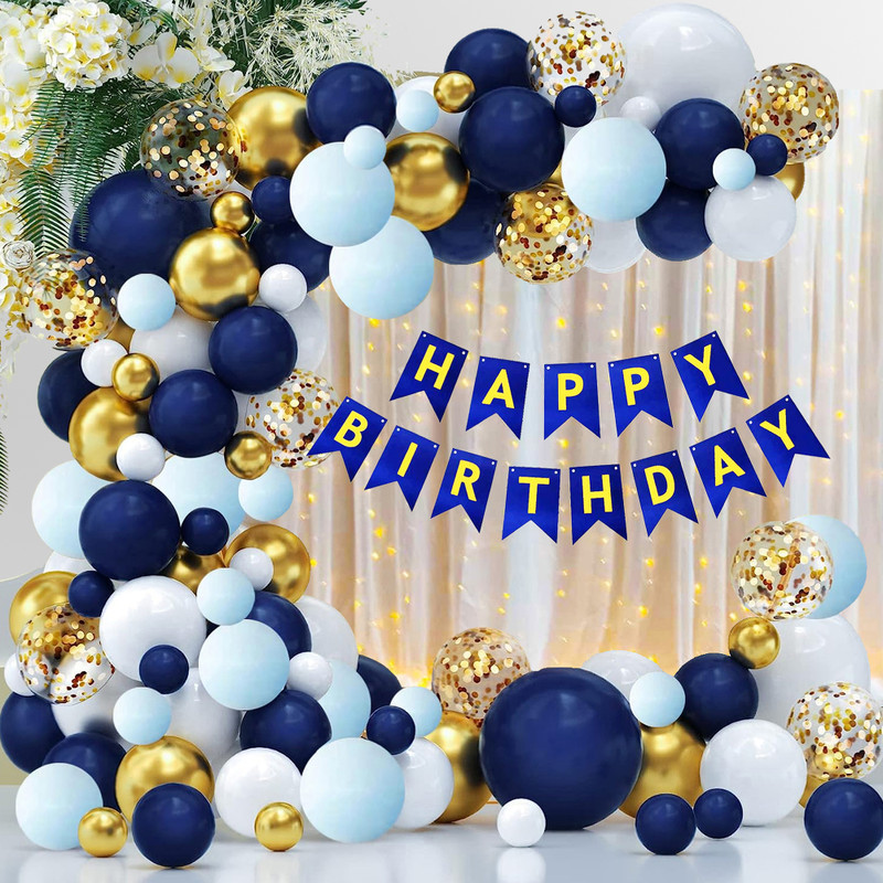 Zebra finch Blue Birthday Decoration kit with net curtain and light.(Set of 39)