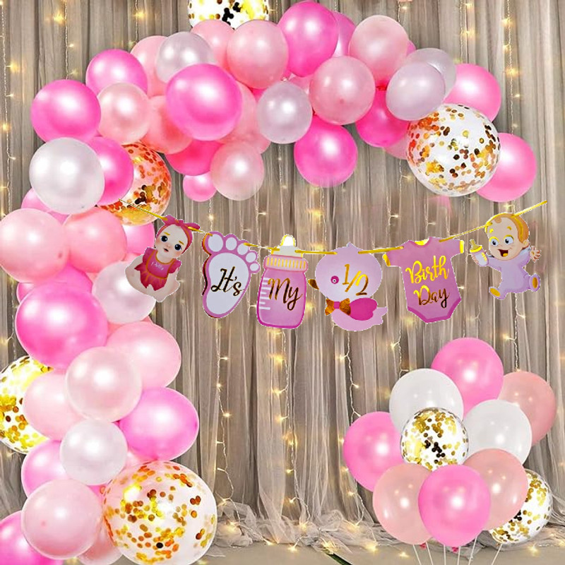 groovy dudz Half Birthday Decorations For Baby Girl 6 Months(Set of 86)