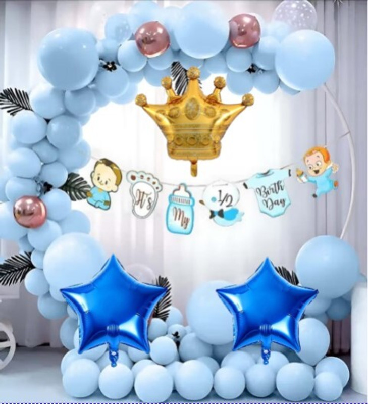 BEST WISHES Half Birthday Decoration for Baby Boy – 6 Month Birthday Decoration Combo(Set of 41)