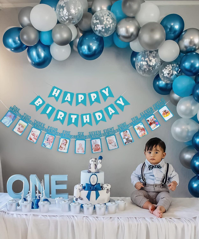 groovy dudz 1st Happy Birthday Decoration Items For Boys With Metallic Ballons(Set of 61)