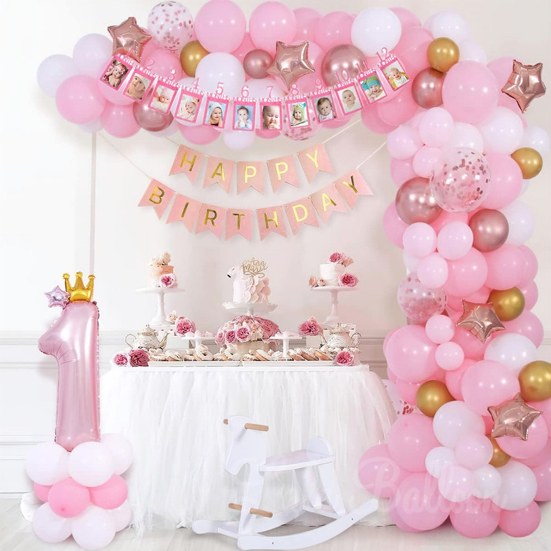 lala balloon Adorable 1st Birthday Theme Birthday Decoration Combo Kit for Girl(Set of 51)
